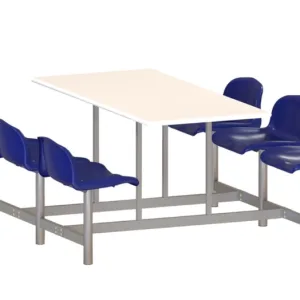 Table with six blue chairs