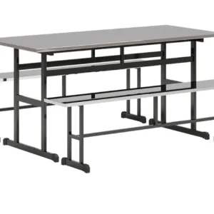 Modern table with attached benches
