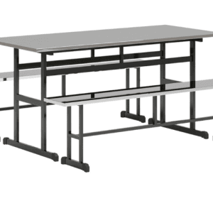 Modern table with attached benches