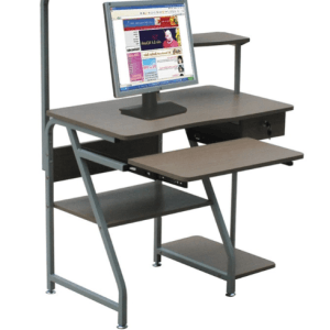 Computer desk with multiple shelves